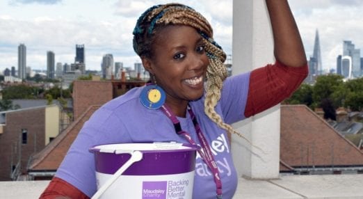 Sanda Johnson skydive fundraising for Maudsley Charity brand